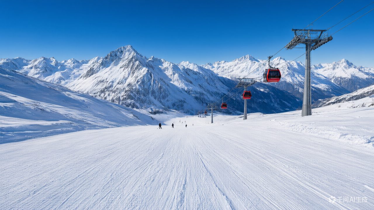 滑雪场雪道上戴头盔护目镜的滑雪者